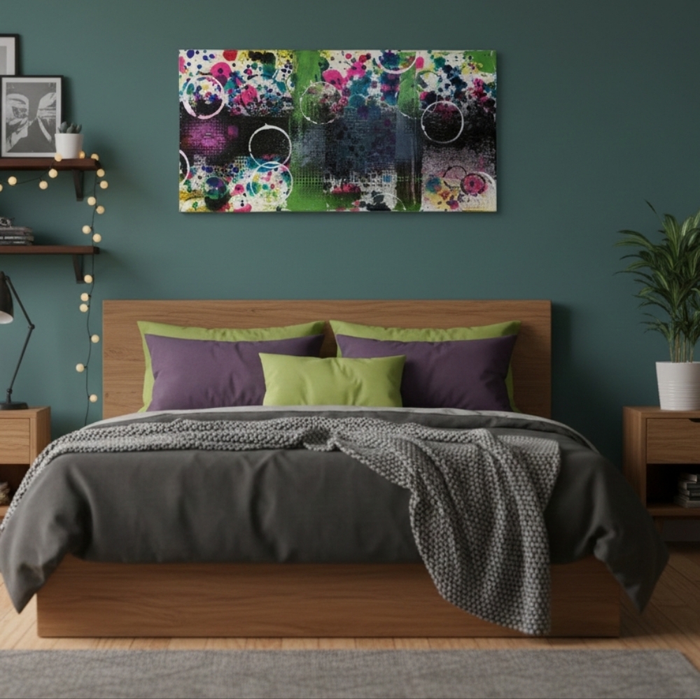 HANDCRAFTED Abstract Painting Artwork HANDPAINTED Bright Canvas Wall Art Decor